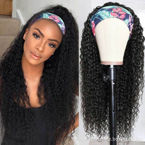 Wholesale Head Band Wigs Half Straight Kinky Curly Bob Virgin Brazilian Human Hair Headband Wig for Black Women with Attached